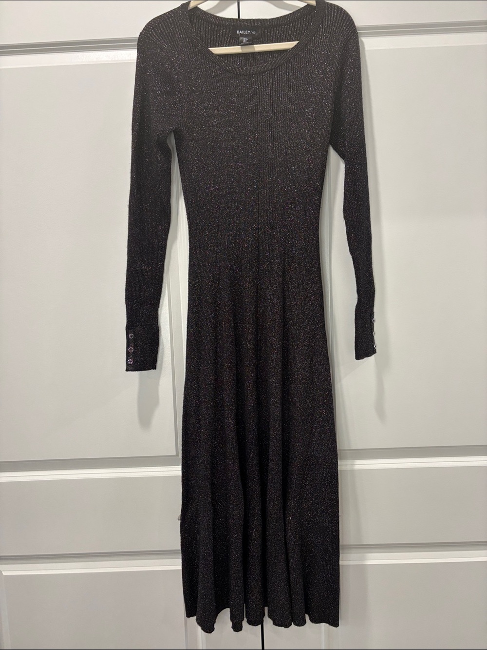 Bailey 44 Black Metallic Long Sleeve Knit Maxi Dress